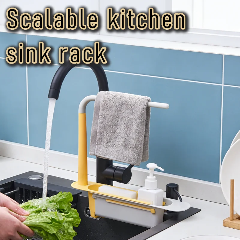 Multifunctional Telescopic Sink Storage Rack Upgraded Adjustable Holder For Kitchen Sponge Organizer With Drainer Basket
