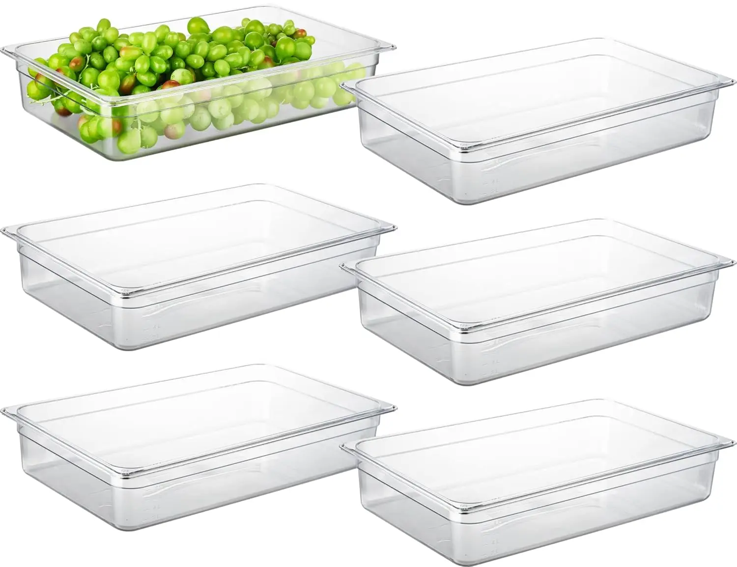 6-Pack 4" Deep NSF Polycarbonate Food Pans, Dishwasher & Freezer Safe Clear Containers for Commercial and Home Kitchens