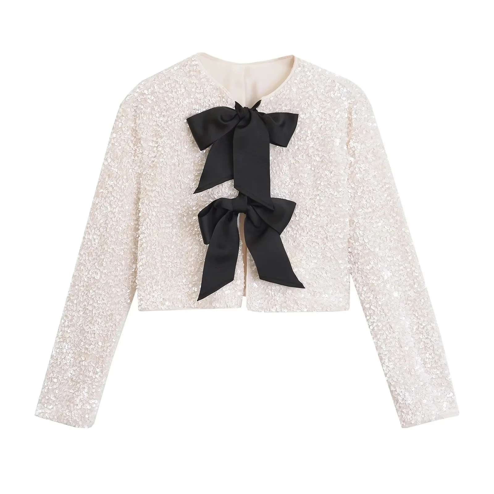 

Spring New Knot T Top Casual Long Sve irt Commute Outerwear Sequin ort Jaet Polyester Fiber 00%