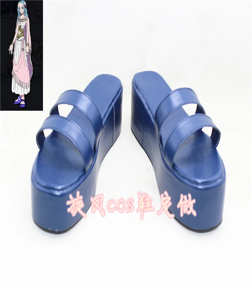 

Anime Nefertari Vivi ONEPIECE Cosplay Costume Shoes Blue Platform Sandals Handmade Faux Leather Halloween Carnival Shoes