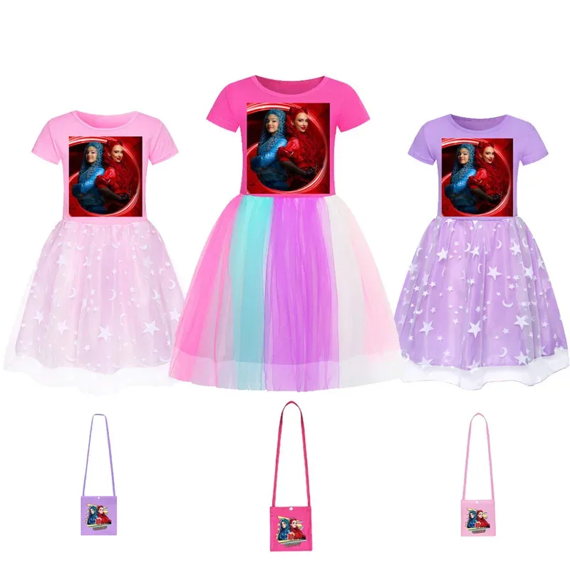 111 www D-Descendantsing صعود فستان أحمر صيفي دانتيل الأميرة فيستدوس فساتين غير رسمية للفتيات الصغيرات لحفلات أعياد ميلاد الأطفال #2