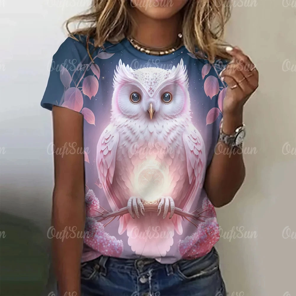 Summer O-Neck Short Sleeve Women\'s T-Shirt 3d Printed Owl Pattern T-Shirt Pullover Top Fashion Street Female Clothing 2024