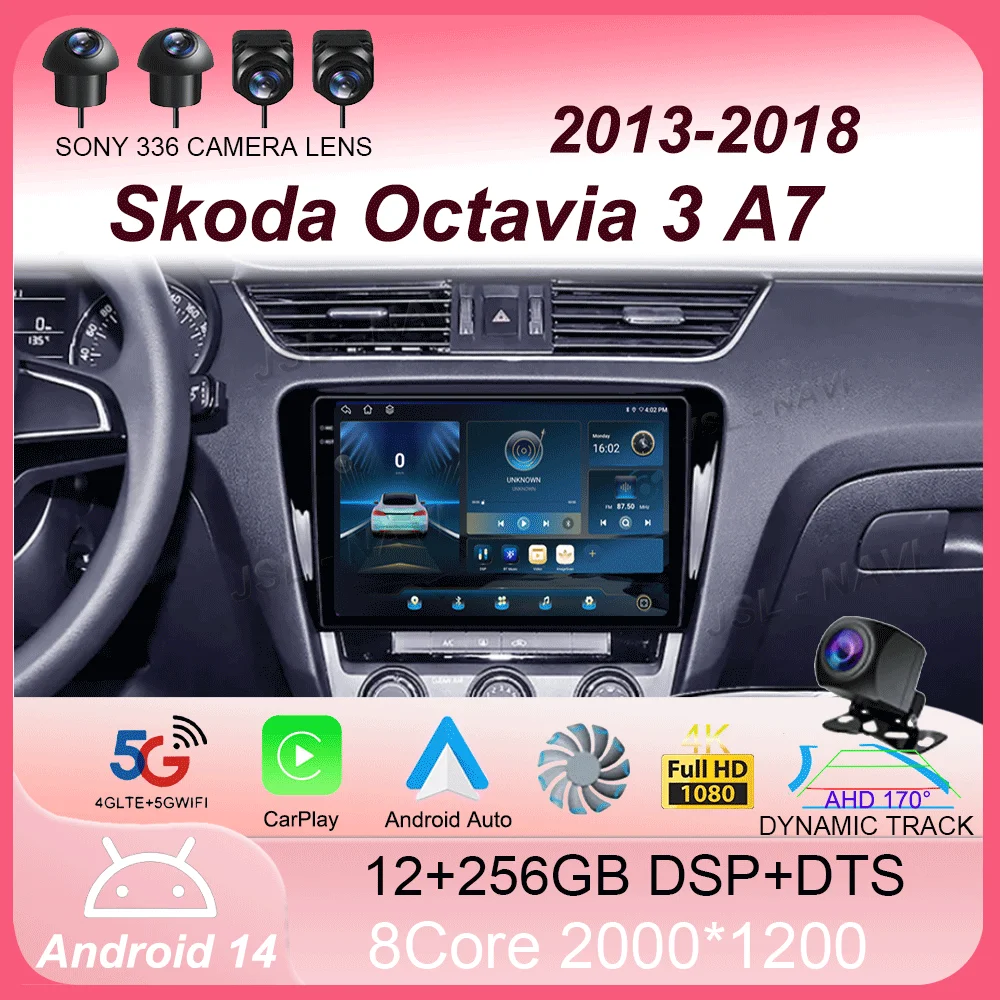 

Автомобильный радиоприемник для Skoda Octavia 3 A7 2013-2018 Android 14 Carplay Auto 4G + WIFI GPS-навигация Мультимедийный видеоплеер Стерео BT
