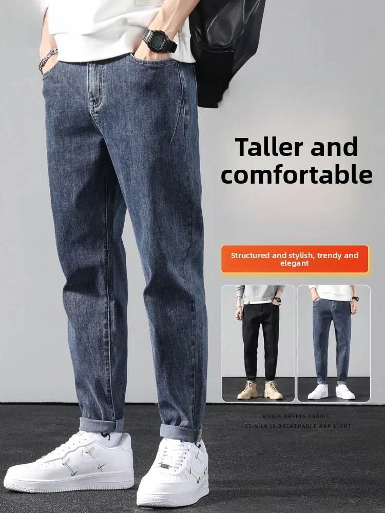 

Loose Straight Leg Men's Jeans Casual Long Trousers Spring New Style Harlan Nine Points Pants Fashionable All-Match Cotton Po...