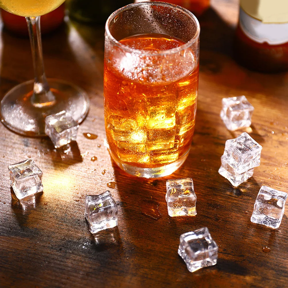 40Pcs Clear Acrylic Ice Cubes Fake Ice Rocks High Realism Reusable Decorative Cubes Bar Home Display Food Photography Props