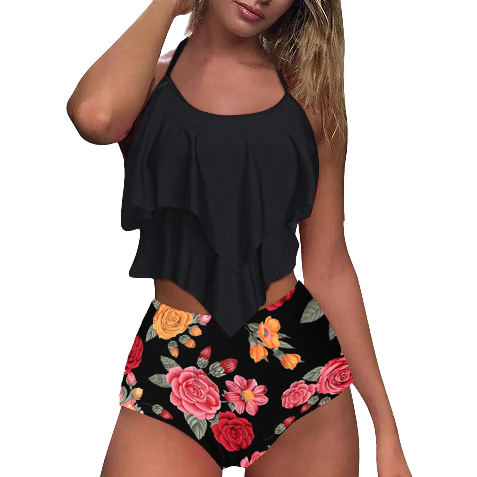 Bikini High Waist Bikini Floral Print Tankini Swimsuit Brazilian Ruffle Swimsuit Large Size Swimwear Women Bathing Suits