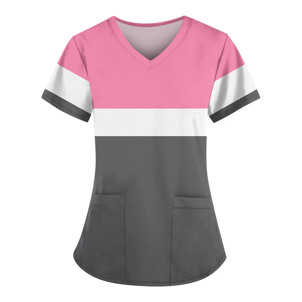 Scrubs for Women Trendy Medical Nursing Workwear Summer Short Sleeve V Neck Uniforms Cute Casual Scrub Tops with Pockets 2025