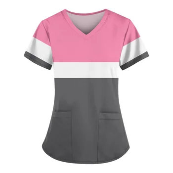 Scrubs voor dames trendy medische verpleegkundige werkkleding zomer korte mouw V-hals uniformen schattige casual scrub tops met zakken 2025