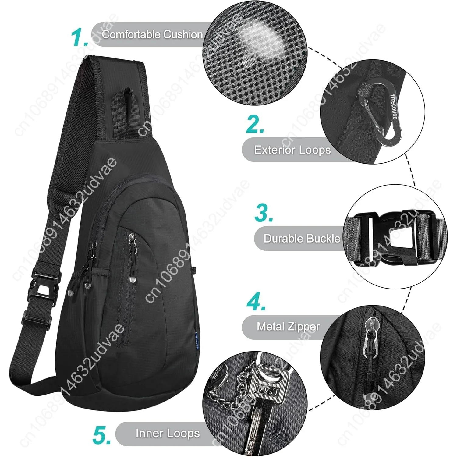 TITECOUGO Small Sling Bag, Lightweight Crossbody Backpack for Men Women, Shoulder Bag for Sports and Outdoor
