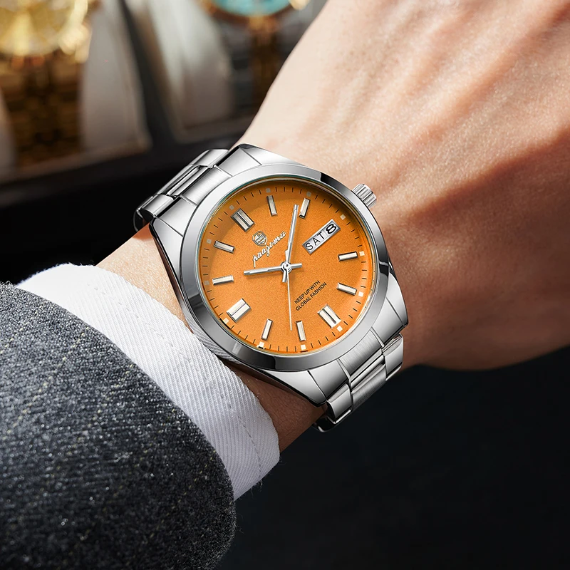 

PAAZOMUA Водонепроницаемые кварцевые мужские часы из нержавеющей стали с календарем и отображением дня недели, идеальный выбор для подарков, подходят для многих случаев