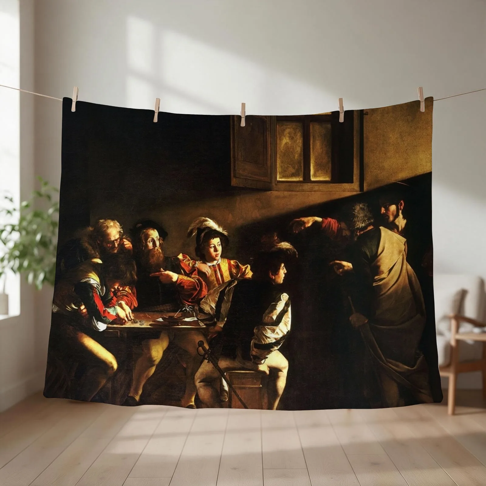 Caravaggio The Calling Of Saint Matthew Throw Blanket couch cozy soft plush fuzzy picnic outdoor blanket
