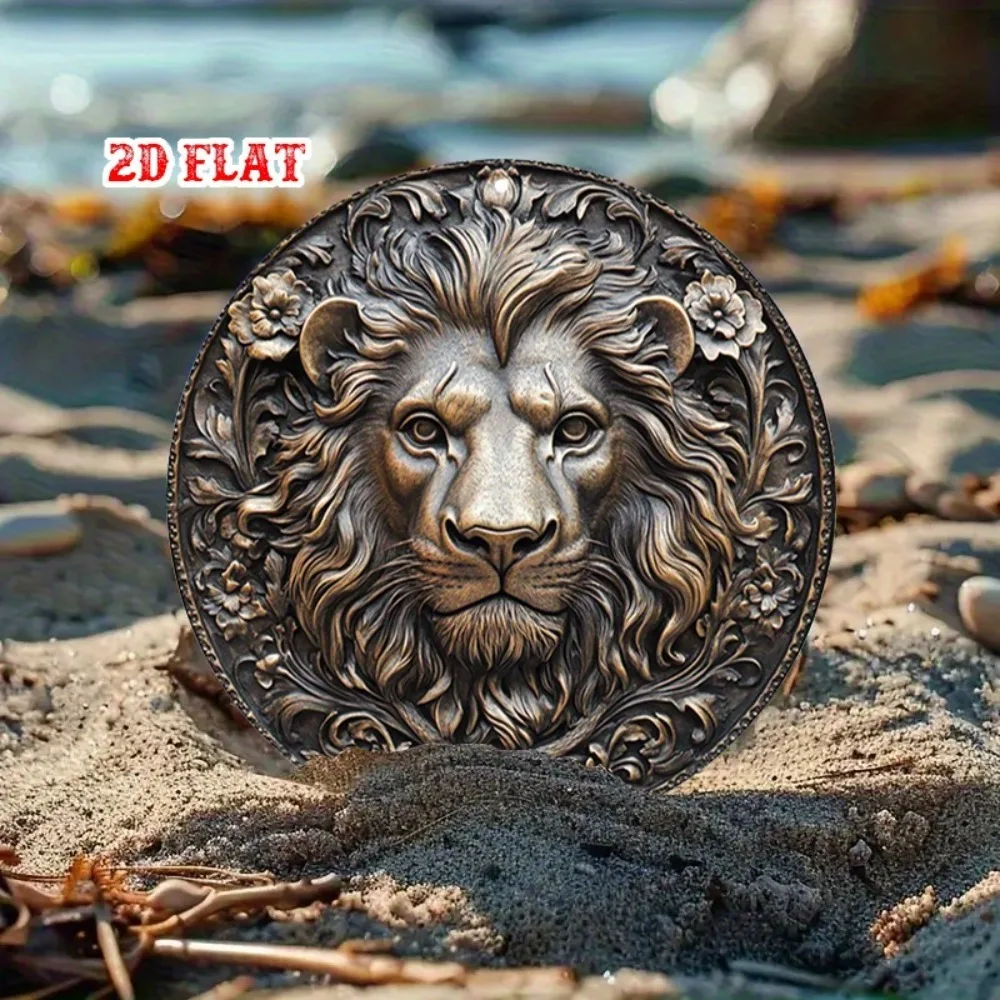 Vintage Lion Metal Wall Art 3D Aluminum Plaque for Living Room