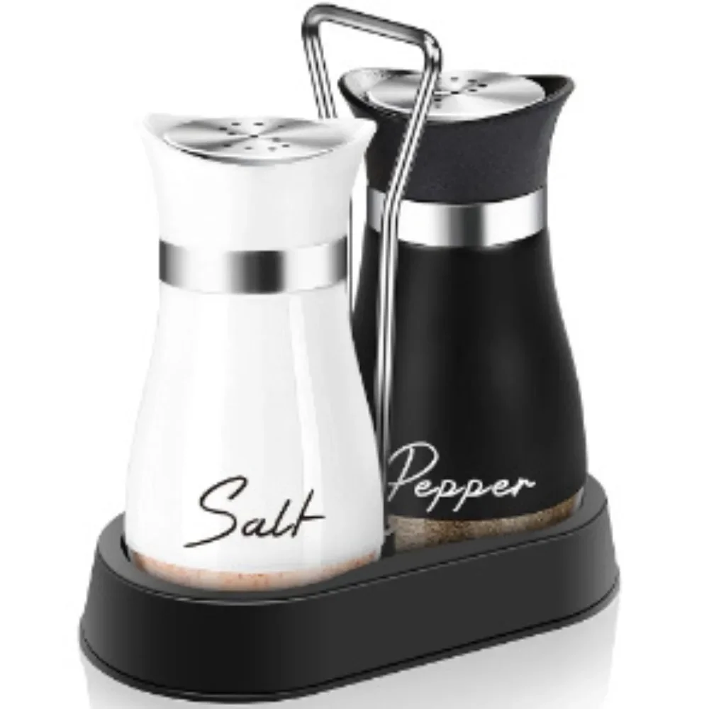 2 قطعة زجاجة توابل زجاجية قابلة للتعديل وقابلة لإعادة الملء هزازات الملح والفلفل مع رف موزع التوابل صب ثقوب أداة المطبخ