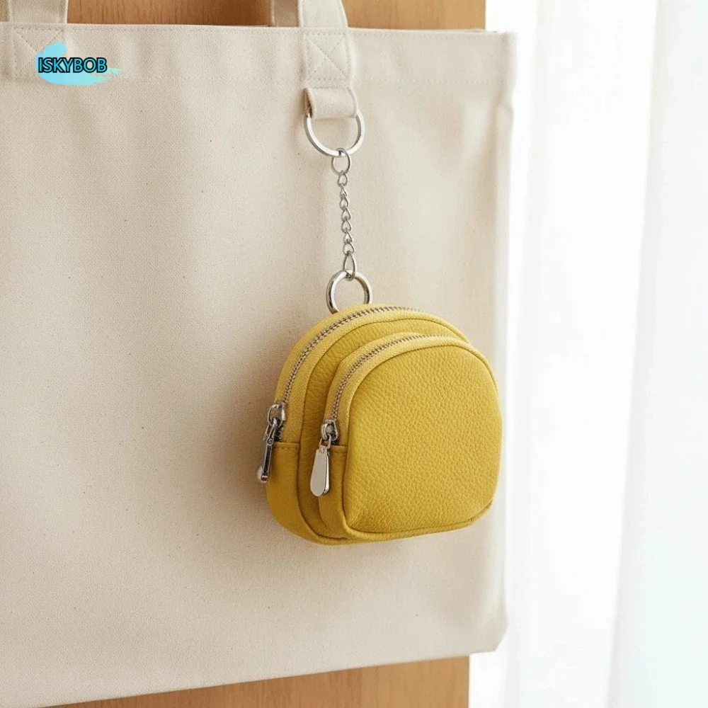 

Shopping Portable Leather Coin Purse Wallet Solid Color Key Ring Round Bag Fashion Anti-lost Mini Money Bag Student