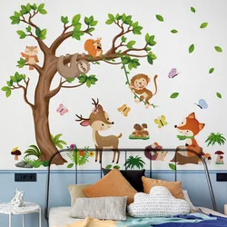 Cartoon tree deer fox monkey sticker for living room kids room decoration self adhesive wall decor