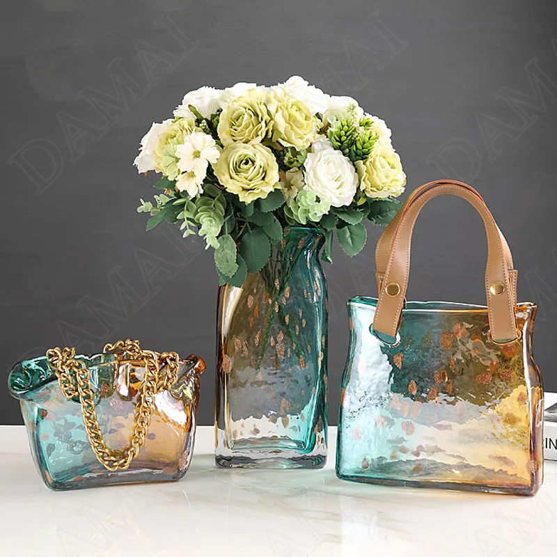 

Creativity Glass Vase Gradient Multicolored Decorative Desktop Dried Flowers Organizer Handbag Home Decoration Flower Vases