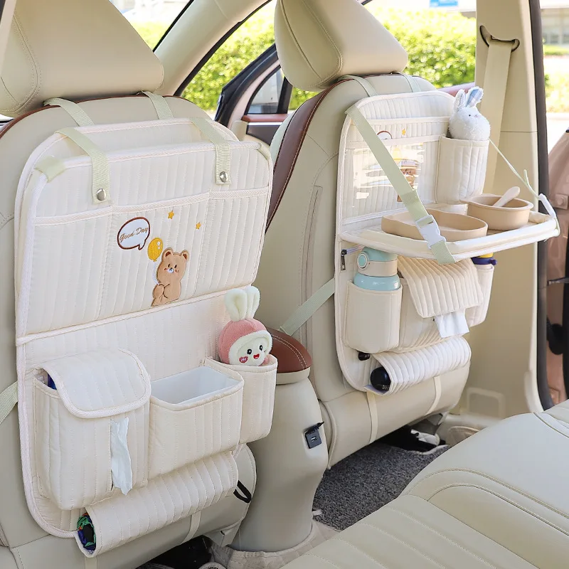

Cartoon-Patterned Multifunctional Car Seat Back Organizer-Foldable Vehicle Dining Table&Cotton Hanging Storage Box for Car Seats