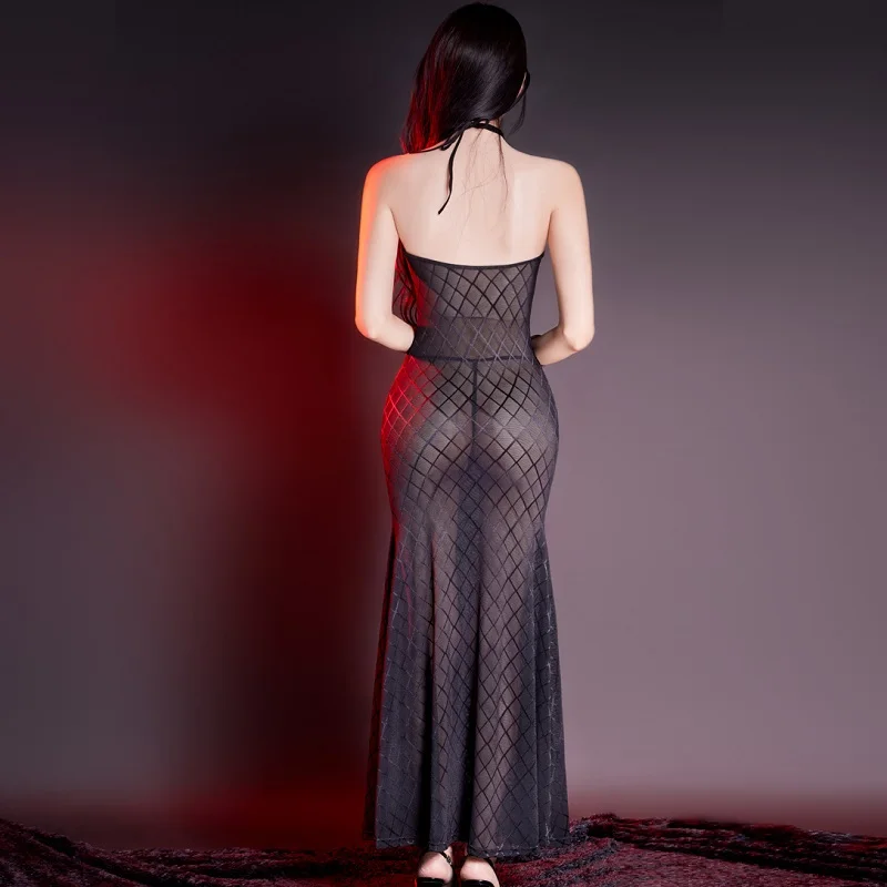 Sexy Graceful Push Up Hips Diamond Shaped Long Dress Hater Backless Evening Dress Sheer Babydolls Erotic Charming Nightclub Wear