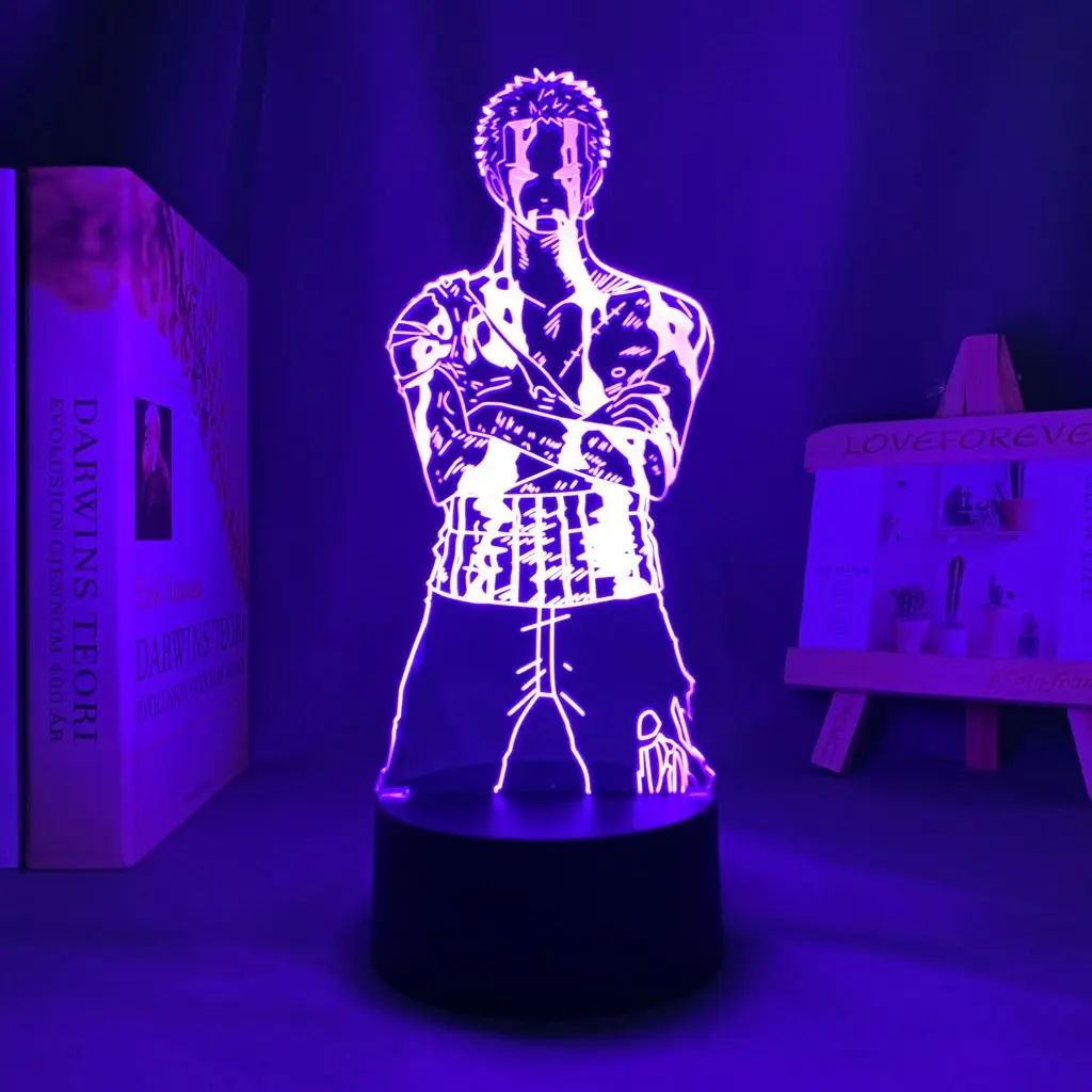 One Piece Roronoa Zoro Anime Cartoon Cute Acrylic Light-Up Stand Creative 2D Bedroom Atmosphere Night Light Ornament Gift view 5