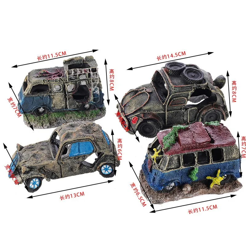 Aquarium Decoration Decorative Ornaments Resin Broken Bus Fish Tank Decoration Simulation Decorative Rocks Fish Tank Accessories