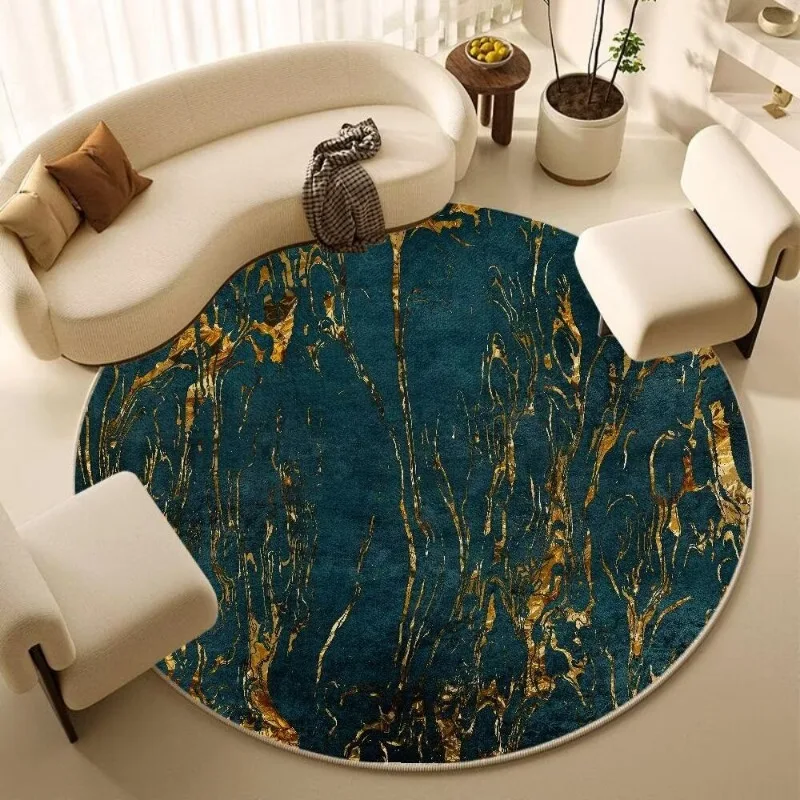 Luxury Round Marble Carpets for Living Room Abstract Decoration Bedroom Rugs Home Sofa Carpet Nonslip Area Washable Floor Mat