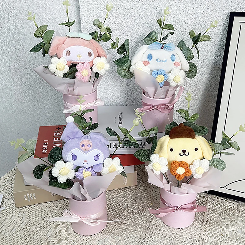 1 Set Valentine's Day Christmas Girl Gift Sanrio Plush Bouquet Kuromi Cinnamoroll My Melody Plush Doll Flower Toy Gift Bag