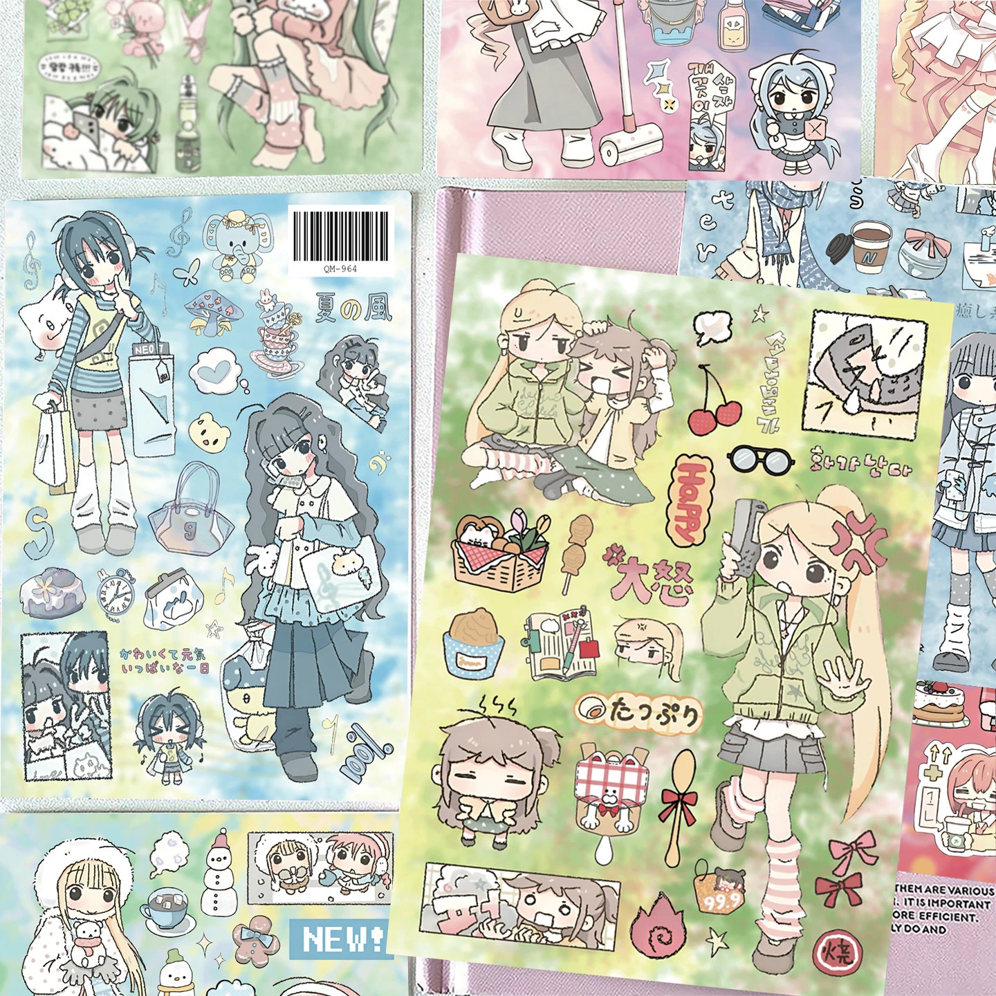 16 Blatt Japanische Süße Mädchen Graffiti-Aufkleber Guzao Anime DIY Spielzeug für Telefon, Flasche, Reisetasche, Ästhetische Aufkleber, Kreative Geschenke