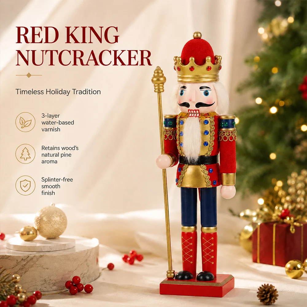 30cm Wooden Nutcracker Soldier Figurine Christmas Tabletop Decoration 2pcs Desktop Ornament Holiday Party Home Decor Xmas Gift