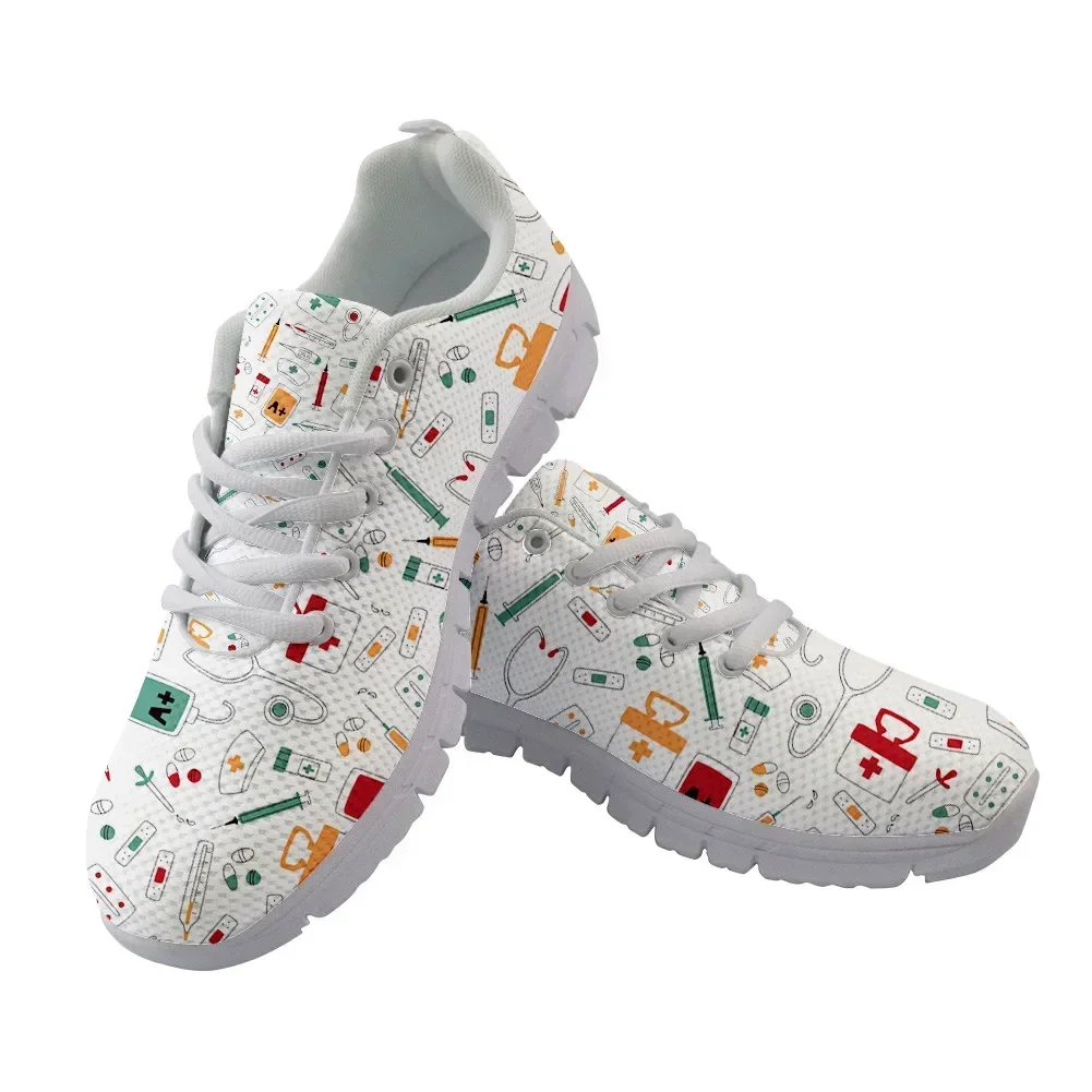 

Cartoon Nurse Supplie Pattern Sneakers Women Lace-Up Shoes Spring Travel Mesh Footwear Girls Daily Flats Style Custom