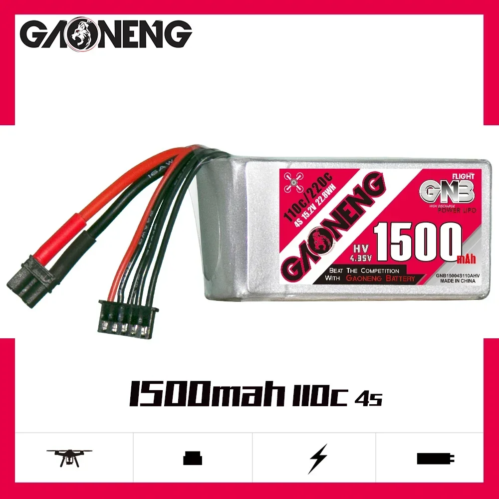 GAONENG GNB 1500mAh HV 4S 110C 220C 15.2V XT30 LiPo Battery 3.5 to 4 inch Propeller FPV Cinelogsize 90 to 150mm Brushless Drones