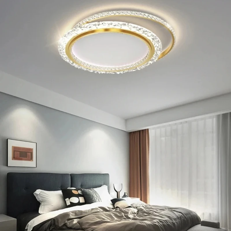 

Modern Round Led modest Ceiling Lamps For Bedroom Kitchen Golden Crystal Luxury Chandeliers Study bathroom Ceiling chandelier