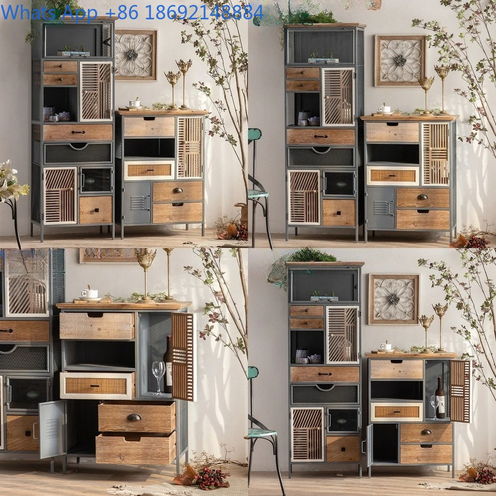 Industrial Style Bar Iron Storage Cabinet, Wabi-Sabi Retro Vintage Tea Cabinet, Loft Café Shelving Unit