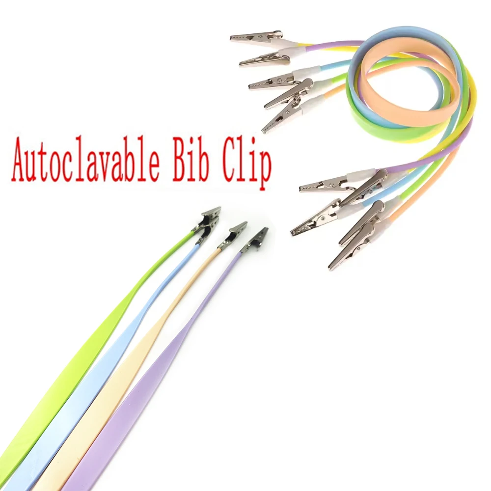 

Dental Bib Clips Chain Autoclavable Silicone Scarf Napkin Holder Stainless Steel Patient Bibs Accessories for Clinic Use