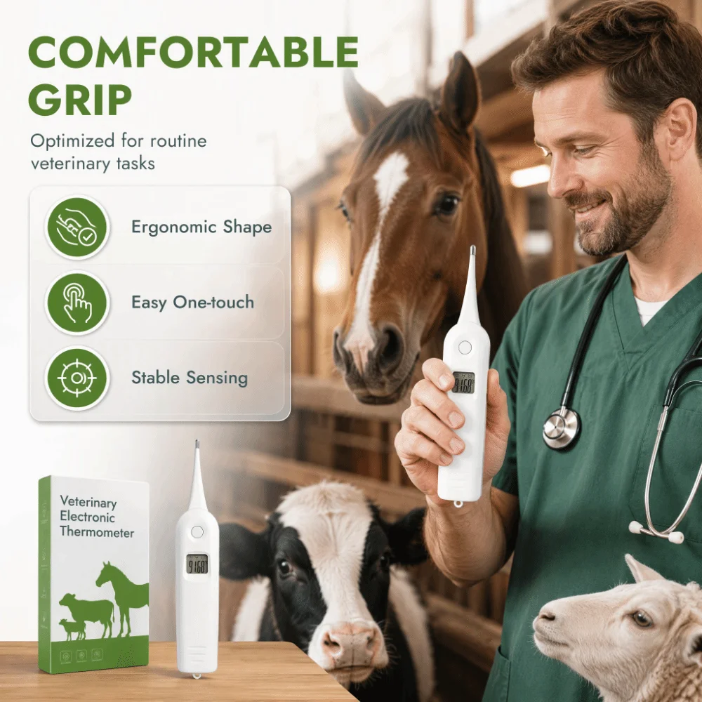 ABS Veterinary Thermometer White LCD Display Screen Livestock Thermometer Portable Fast Reading Electronic Thermometer Horses