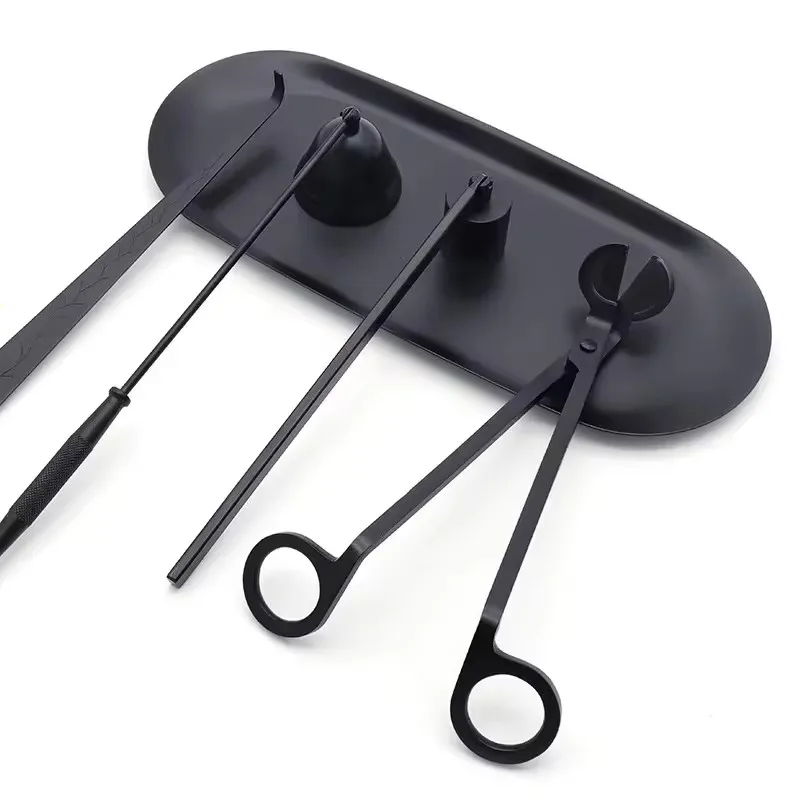 Candle extinguisher Black metal candle extinguisher Candle wick trimmer scissors/wick hook/candle tray/candle care tool