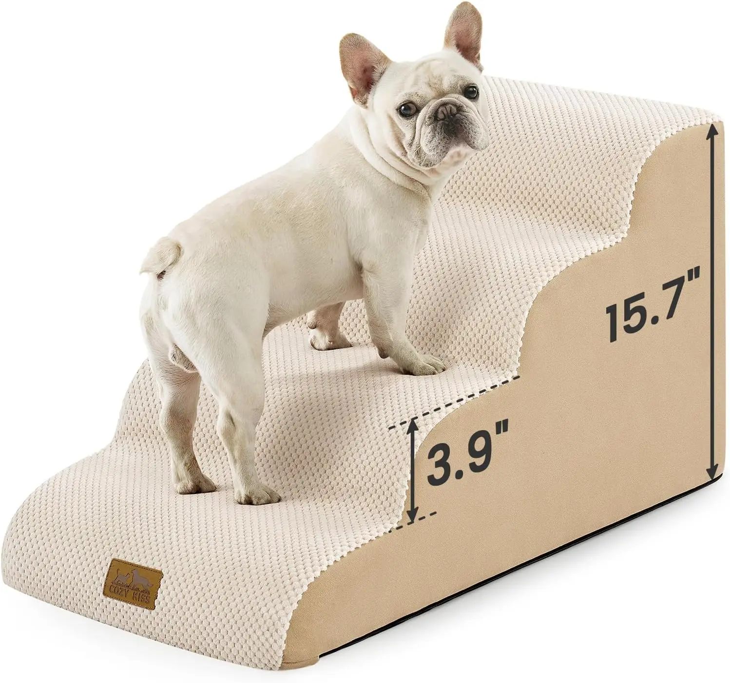 Escaleras para Perros de Espuma de 15.7 Pulgadas de Alto, Escalones Curvos de 4 Peldaños para Mascotas, para Sofá y Cama, con Funda Lavable
