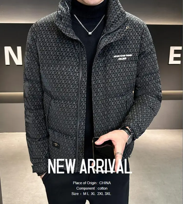 Men Winter Thick Down Jacket 2024 New Casual Stand Up Collar White Duck Down Warm Tops Handsome Full Print Down Coat Man Clothes