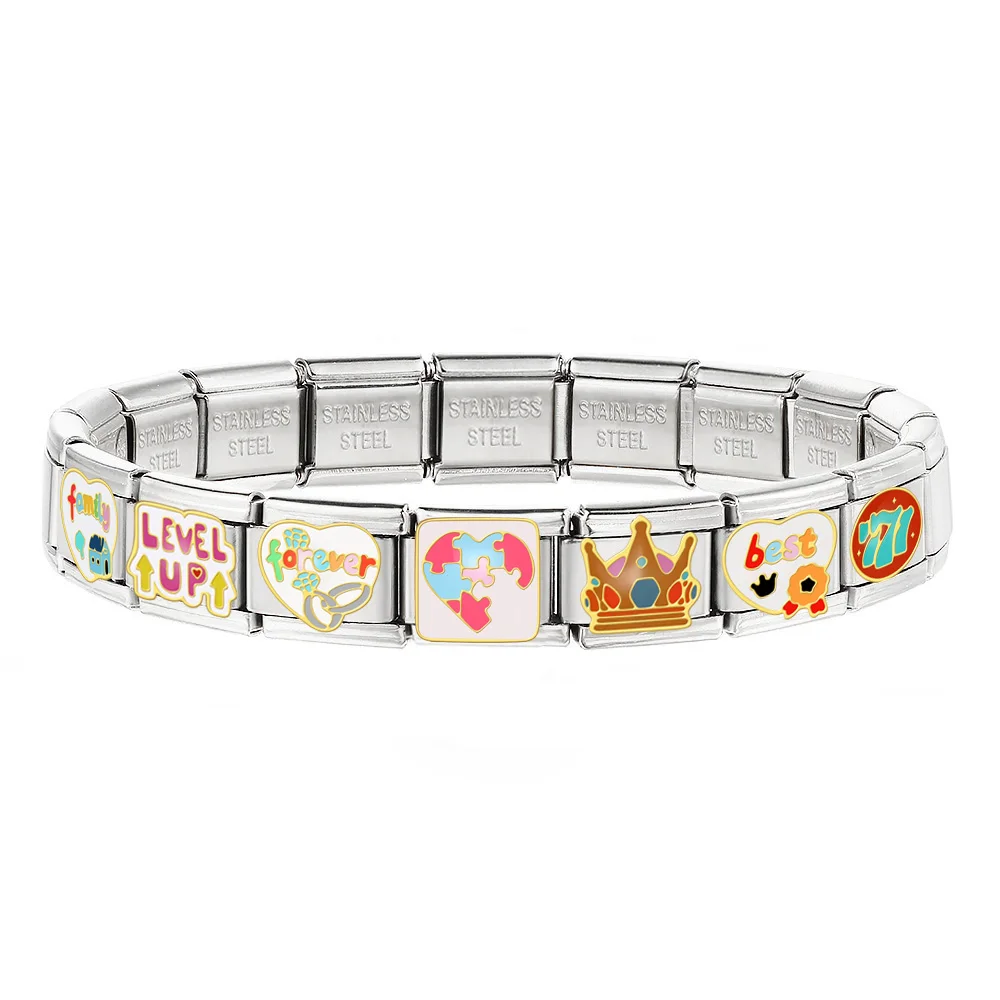 Modische bunte Glasur ​ Schach-Kartenspiel-Herz-Karte Familien-Italienisches Armband, passend für 9mm Edelstahl-Anhänger, Schmuck zum Selbermachen – Detail 2