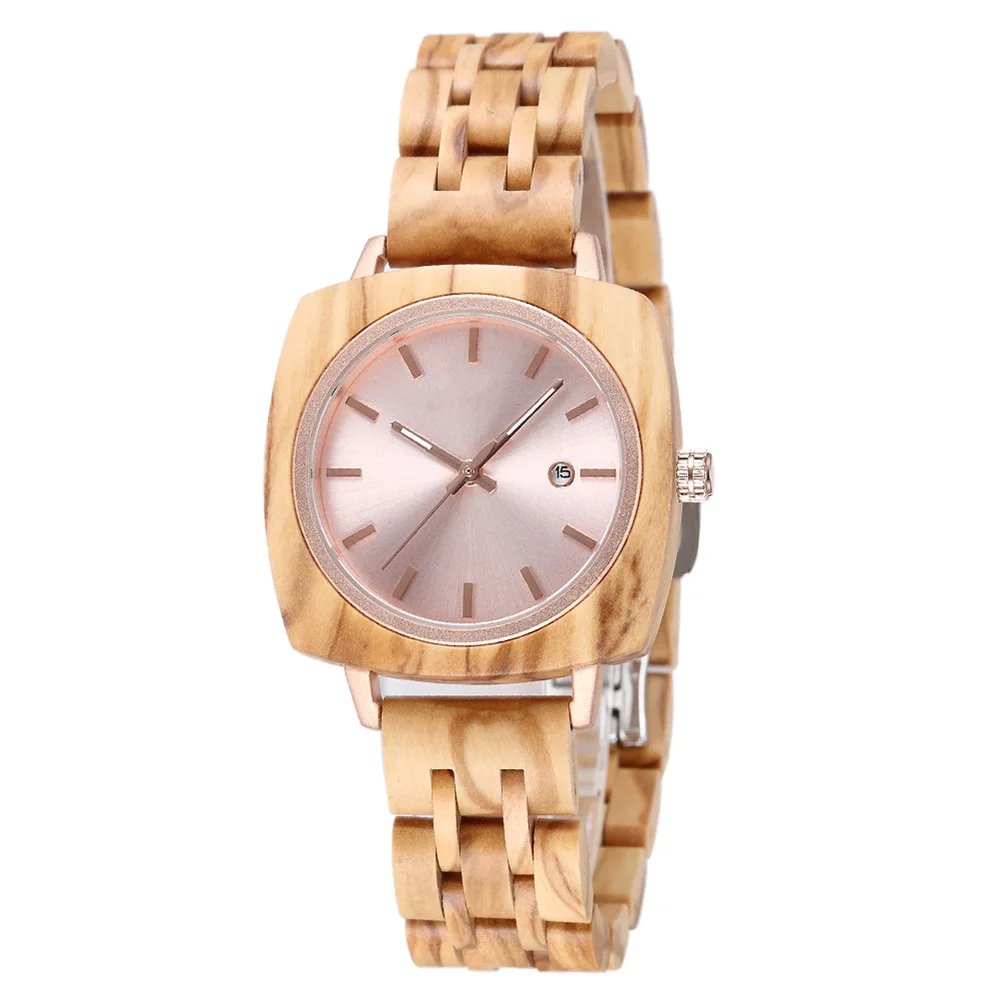 Square Craft Wooden Watch Delicate Retro Craft Female Couple Matching Contour Waterproof Pointer Standard Wristwatch