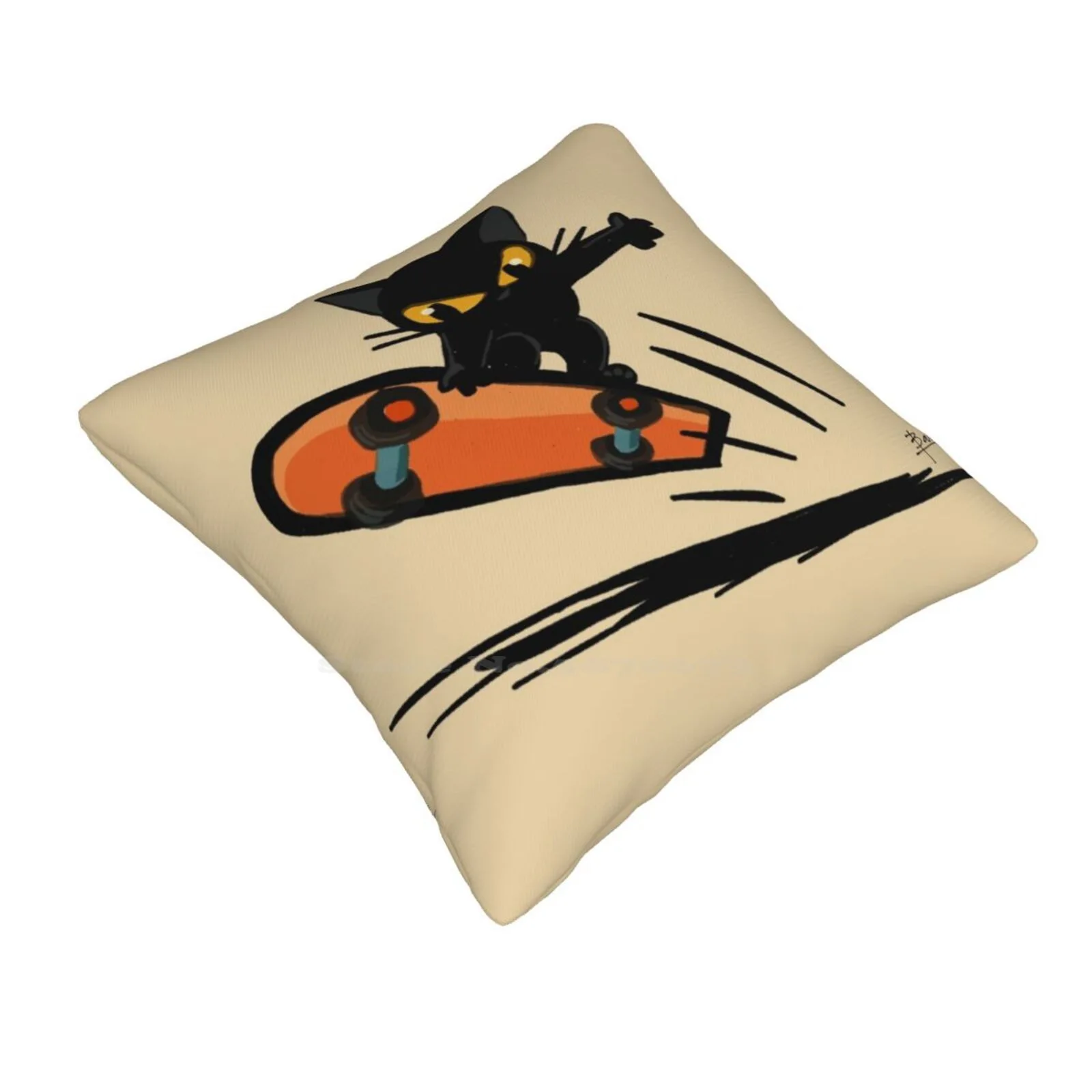 Boarder Pillowslip Pillowcase Cats Kitty Feline Black Cat Sport Animal Skateboard Boarder Cool Cute Lovely Kawaii