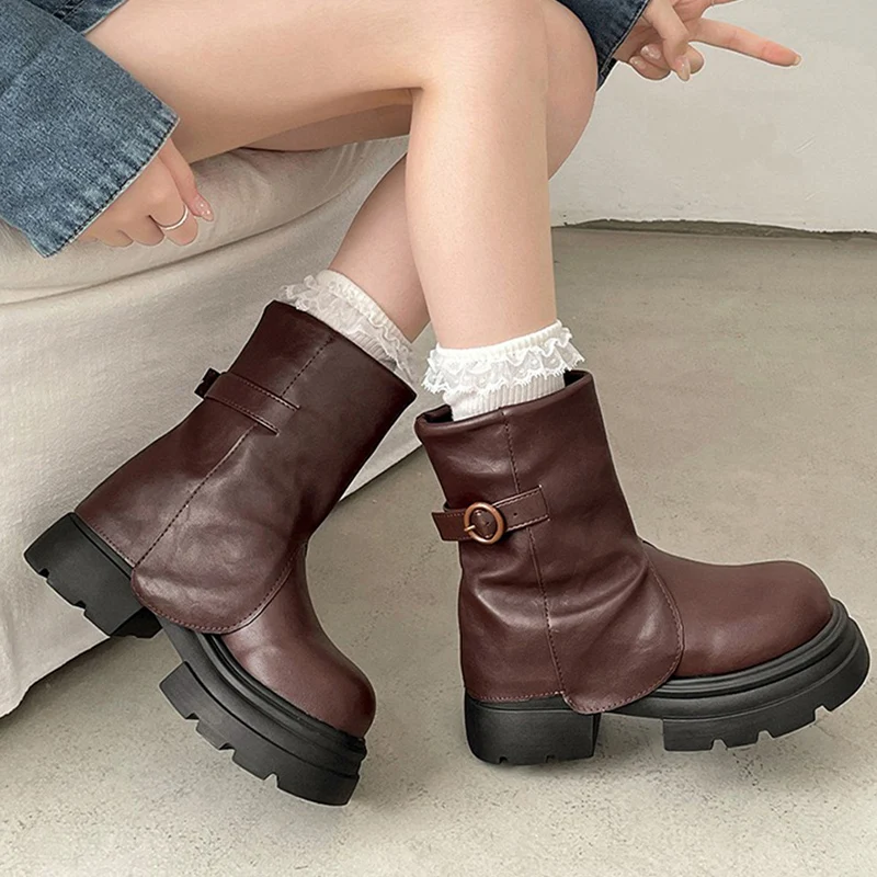 

Women Ankle Boots Flats Platform Winter Casual Shoes 2025 Trend Sneaker Sport Running Goth Boots Buckle Shoes Mujer Snow Botas