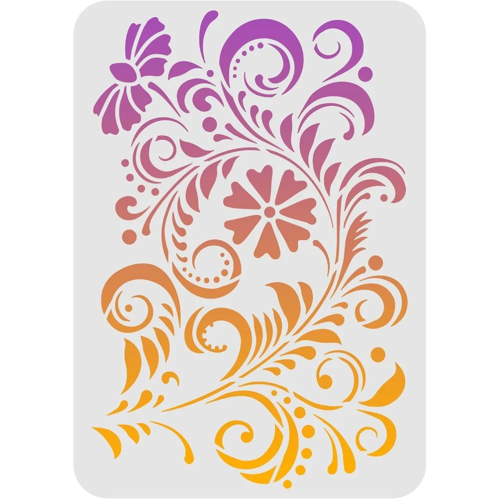 Plantillas florecientes para pintar sobre lienzo de madera, papel, suelo, pared y azulejo, 11,7x8,3 pulgadas, borde Floral, arte DIY reutilizable