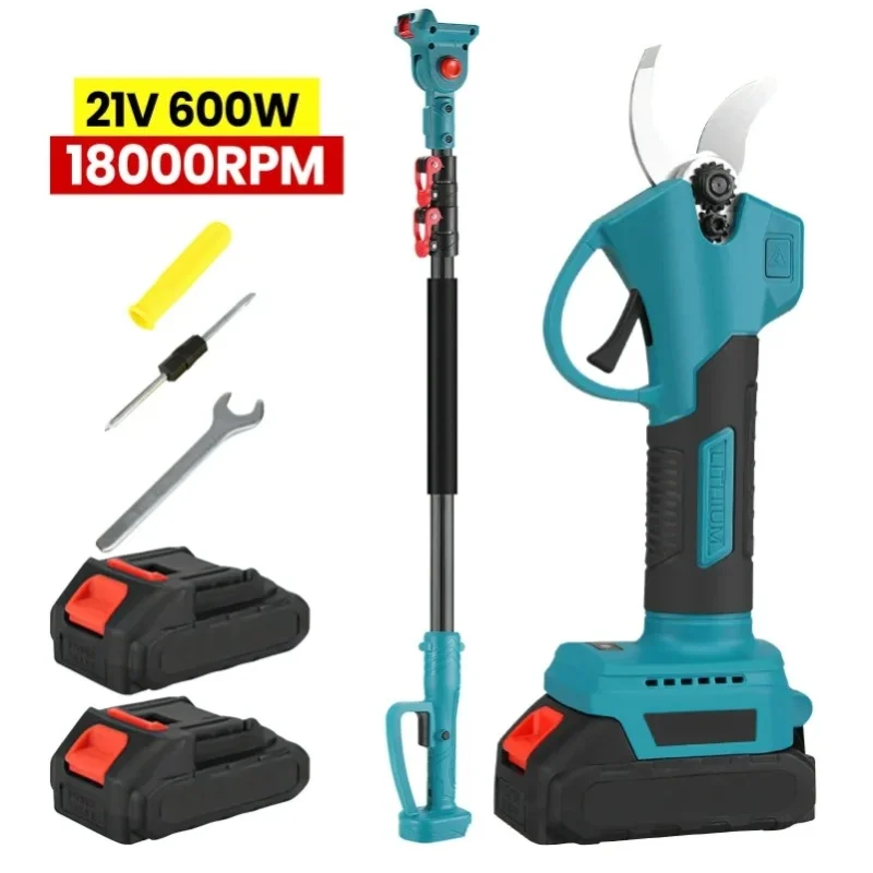 600W Elektrische Astschere mit 2m Teleskopstange, Hochastsäge, Garten-Baumschneidewerkzeug für 21V Makita Akku