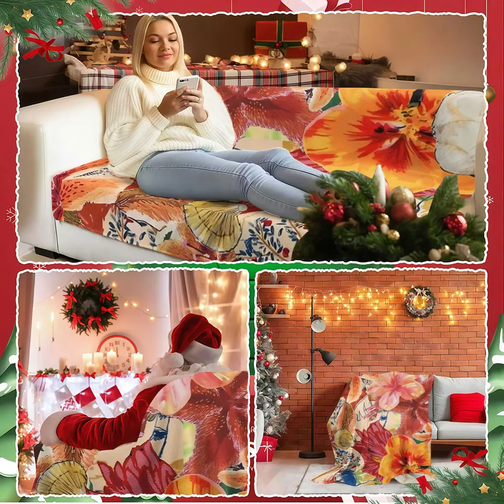 Tropical Floral Collage Winter Summer Flannel Blanket Throw Fleece Soft Fuzzy Plush Cozy Fleece Blankets for Sofa Ideal Gifts