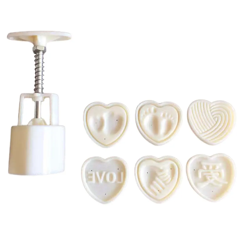 

1Set Adorable Kitchen DIY Baking Molds Heart Shape Mooncake Stamps Exquisite Design Safe Healthy ABS Perfect Gift