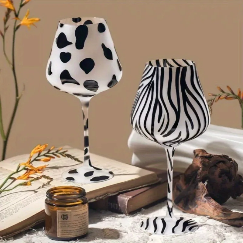 620ml Creative Painted Leopard Print Glass Cup Light Luxury Red Wine Cup Cartoon Milk Big Belly Cup Bar Party Supplies