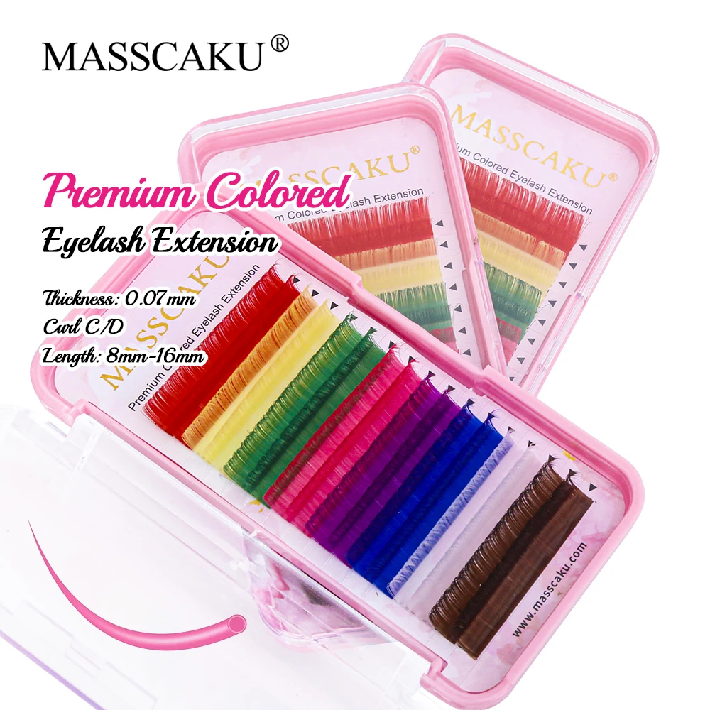 

MASSCAKU 12 Rows Individual Faux Eyelashes Extension 8 Mix Colors Classic Volume Lash Trays 8-15mm Single Length Cashmere Lashes