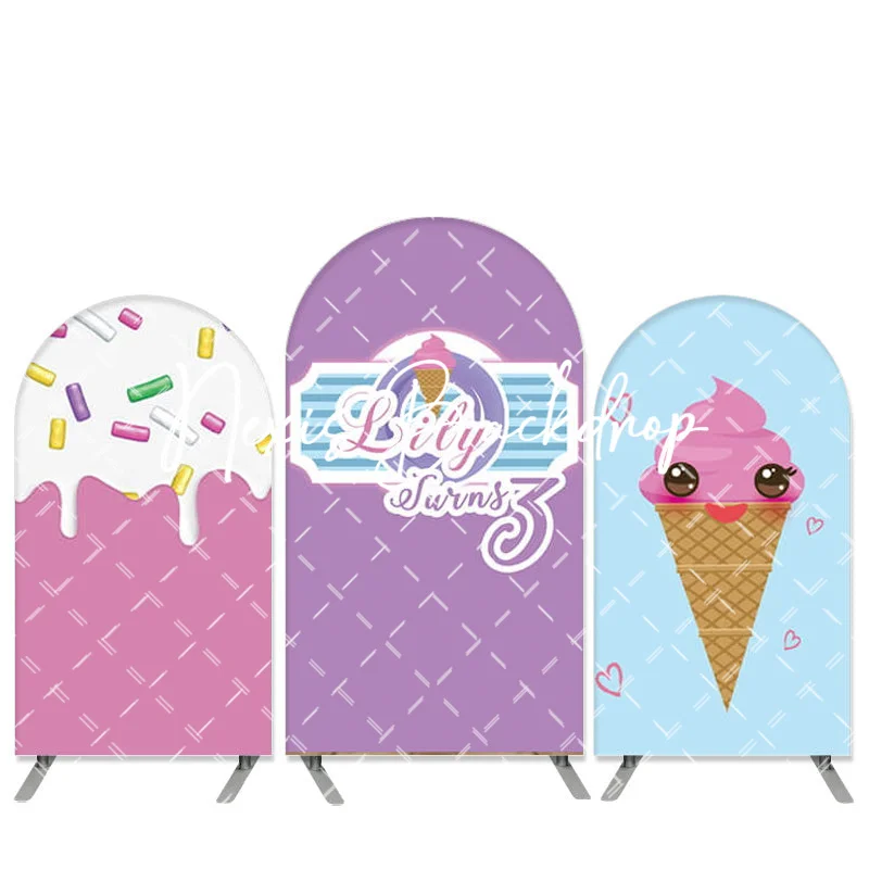 Ice Cream Purple Fuchsia Backdrop Baby Girls Party Pink Creamy Photography Background Kids Birthday Cake Table Decors Banner