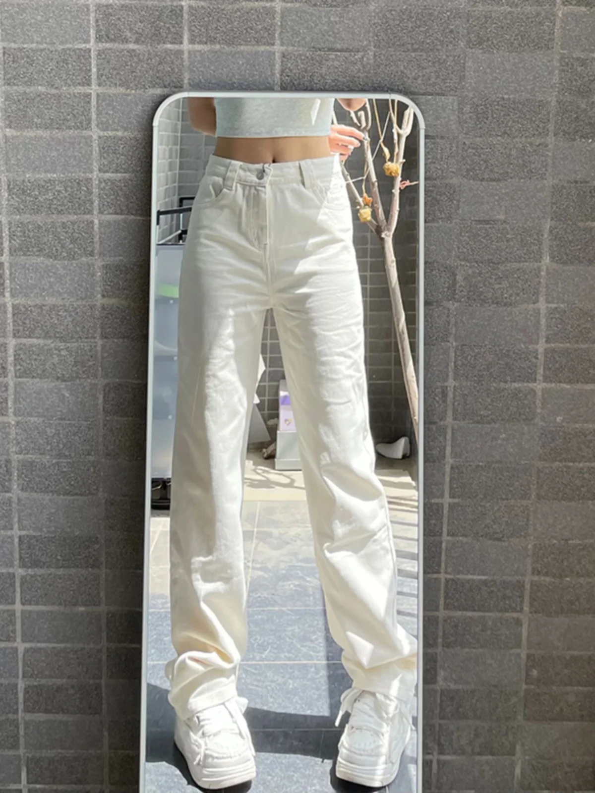 

Эластичные прямые джинсы для мужчин, летние, тонкие, в американском ретро-стиле, Cleanfit, слегка расклешенные, жемчужно-белые, облегающие