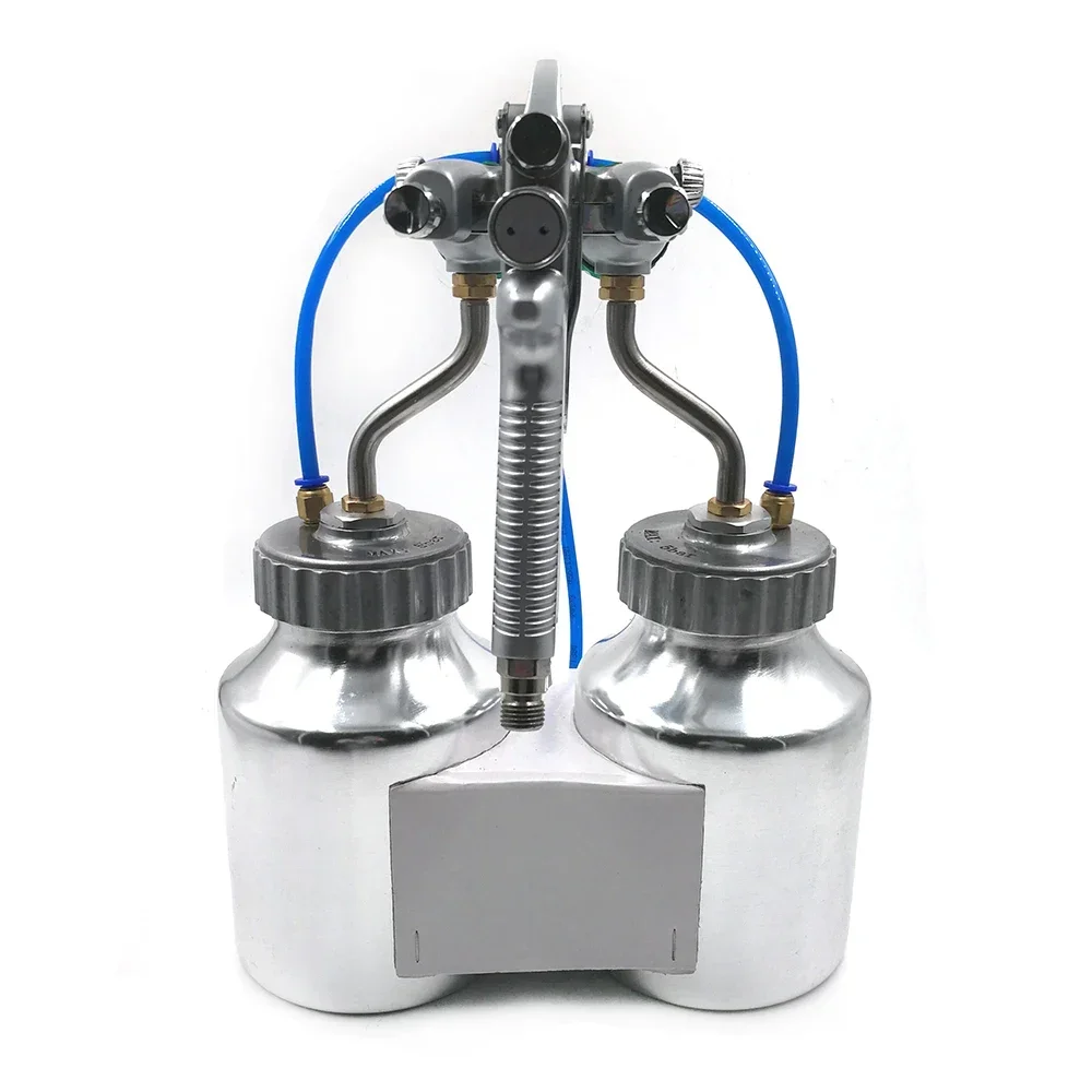 Nano Chrome Spray Gun Double Nozzle Paint Sprayer With 2pcs Tank 1.3mm Dual Head Pressure Feed Paint Spray Gun